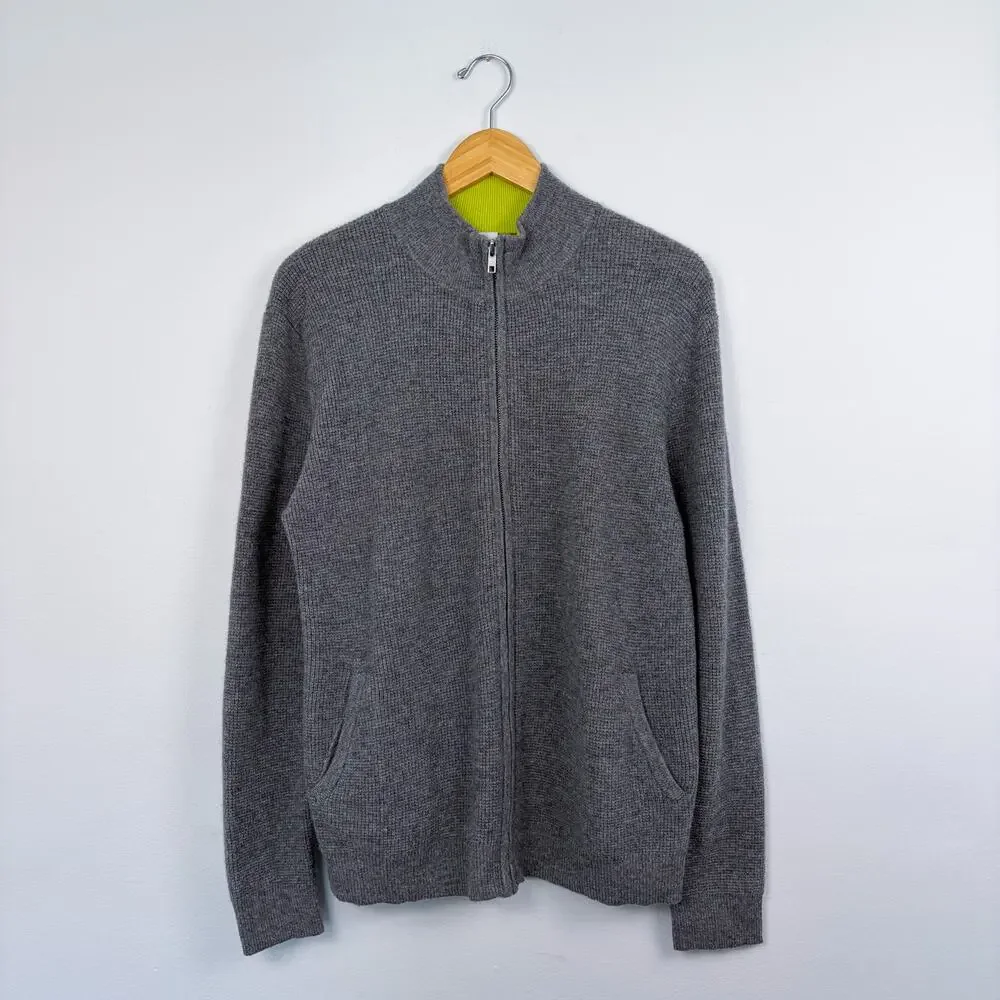 Kokun Men's Thermal Full Zip Cashmere Sweater Gray Medium